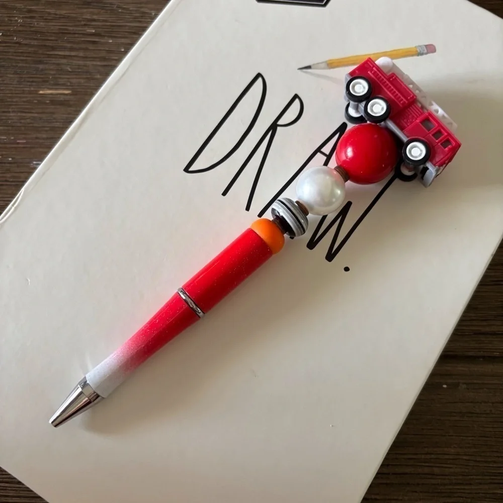 Fire Truck handmade beaded pen